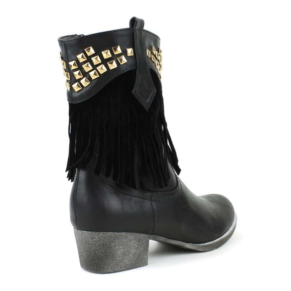 Poppy-06 Studs Fringed Western Mid-Calf Boot - Picture 3 of 3